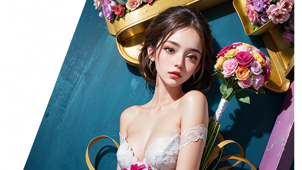(ultra-Detailed Background, Detailed Background), Absurd, High resolution, Super detailed, Very detailed, One girl, (bouquet:1.3), (Tangled:1.2), (Geometric:1.2),(colorful),