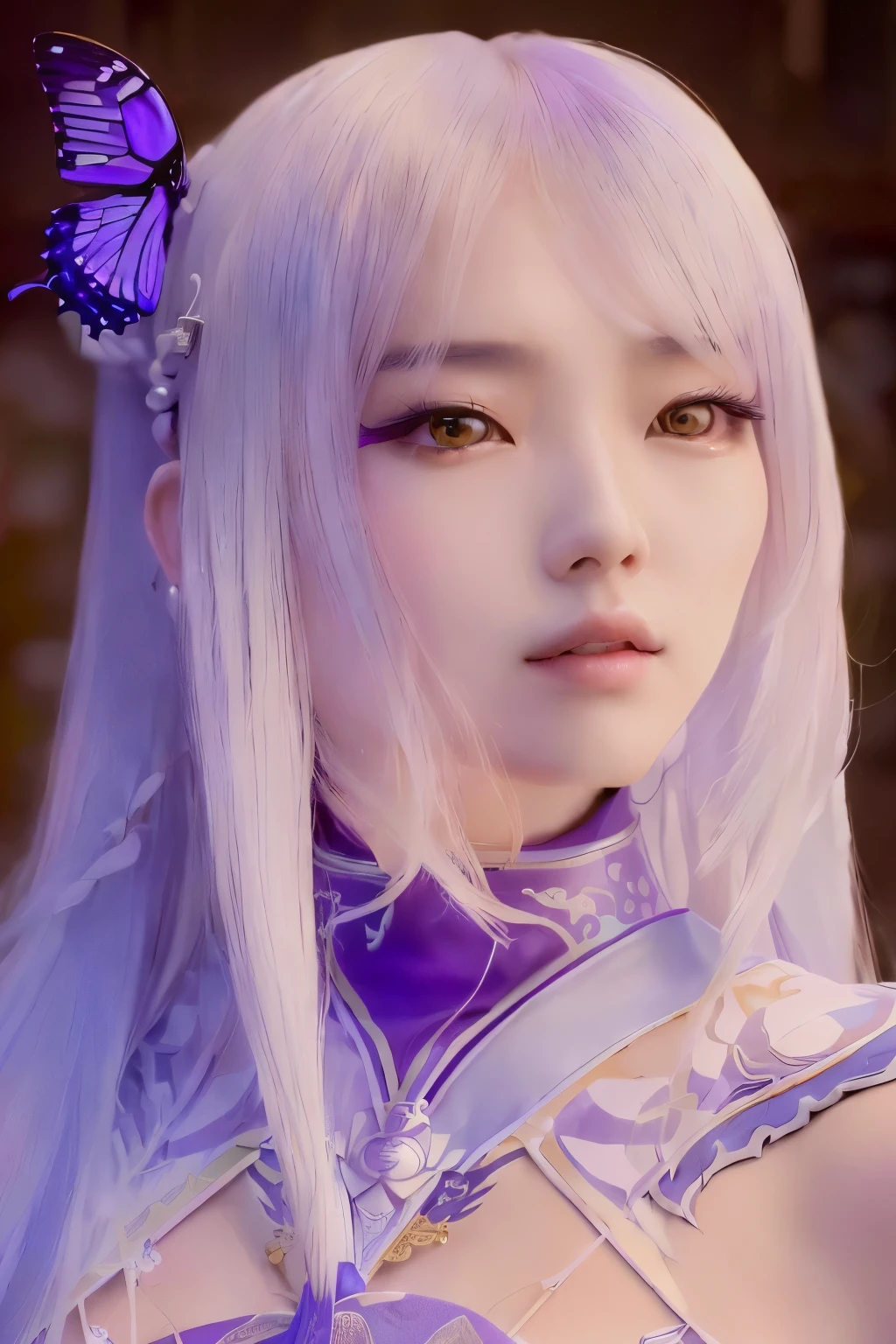 there is a woman with a butterfly on her head and a butterfly on her head, heise jinyao, xianxia hero, portrait knights of zodiac girl, keqing from genshin impact, zhongli from genshin impact, yun ling, inspired by Lü Ji, xianxia, yang qi, inspired by Shen Zhou, inspired by Ai Xuan