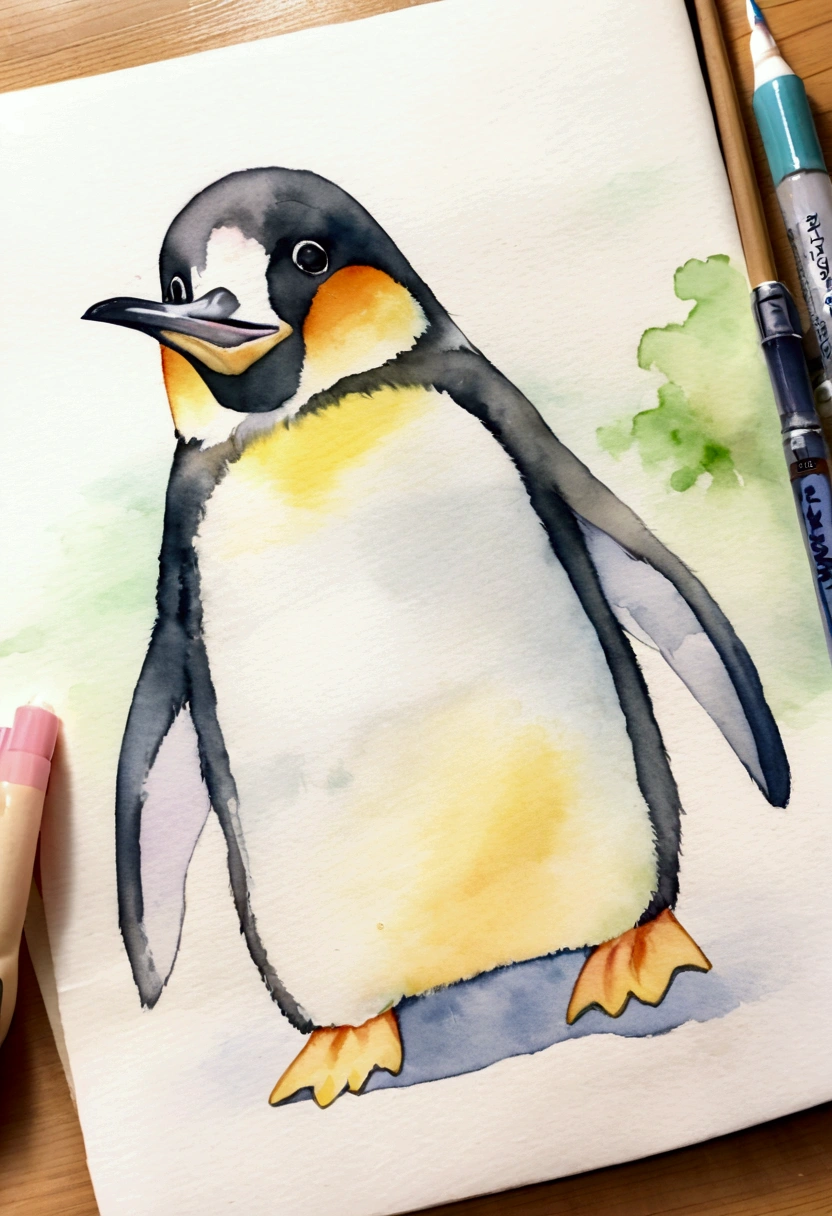 Penguin and a 4--old l　Picture books　Watercolor