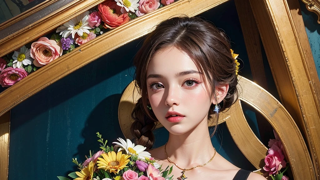 (ultra-Detailed Background, Detailed Background), Absurd, High resolution, Super detailed, Very detailed, One girl, (bouquet:1.3), (Tangled:1.2), (Geometric:1.2),(colorful),