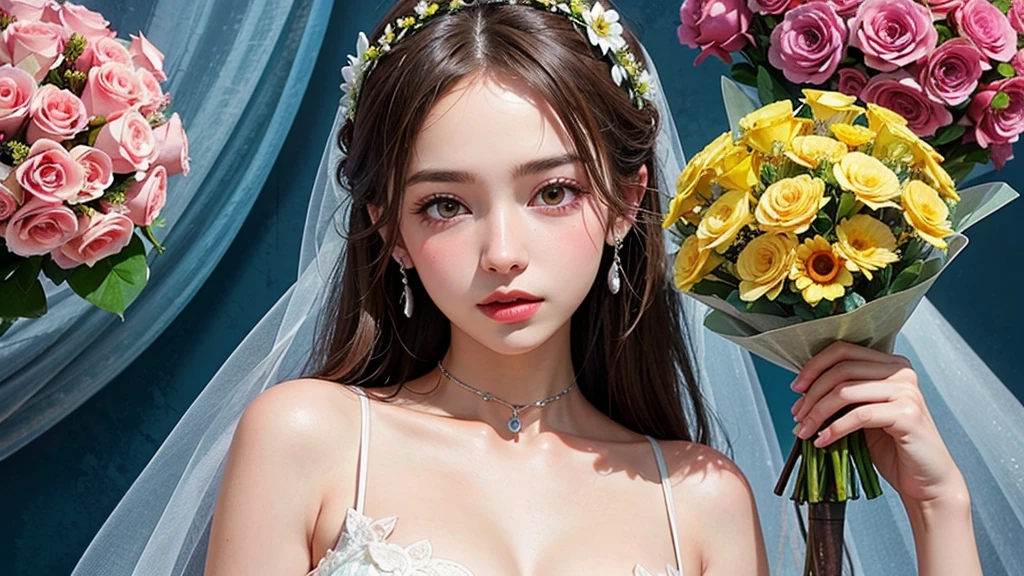 (ultra-Detailed Background, Detailed Background), Absurd, High resolution, Super detailed, Very detailed, One girl, (bouquet:1.3), (Tangled:1.2), (Geometric:1.2),(colorful),