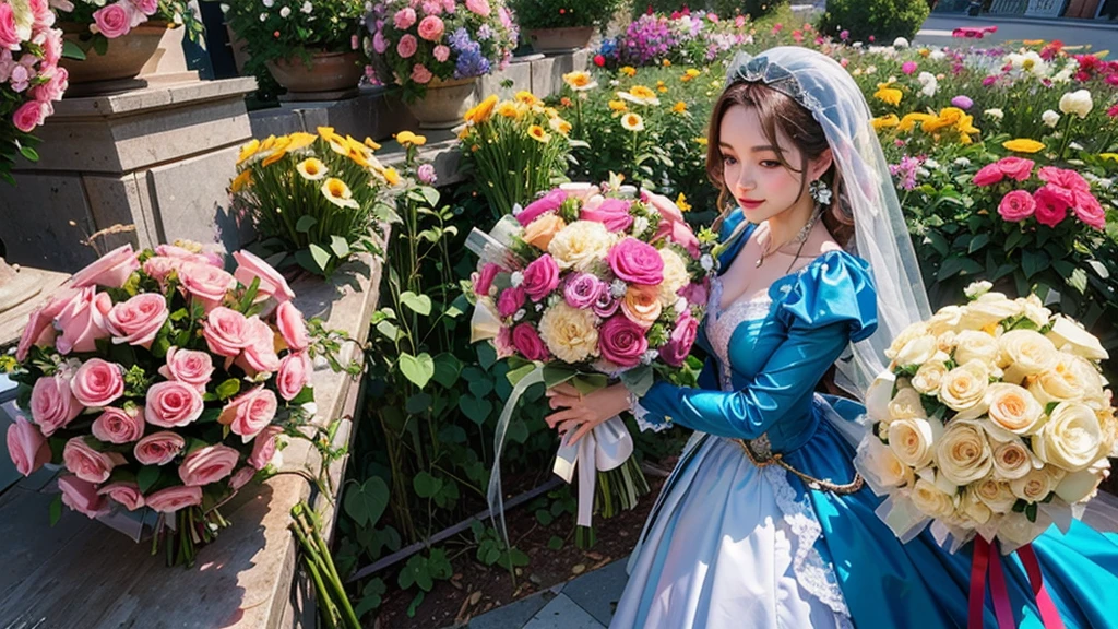 (ultra-Detailed Background, Detailed Background), Absurd, High resolution, Super detailed, Very detailed, One girl, (bouquet:1.3), (Tangled:1.2), (Geometric:1.2),(colorful),