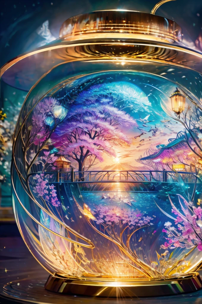 masterpiece、Highest quality、（A very delicate and beautiful summer festival scene captured in a bottle）、Summer Traditions、World Masterpiece Theatre、High-resolution equirectangular projection、Highest quality、Consciousness upward、Material、canvas、Oil、realism、Realistic,wonderful景色，An atmosphere full of dreams and hope，masterpiece．16K, Ultra-high resolution, Ultra-high resolution, to be born,wonderful ,future、Iridescent、The world 30 years from now。