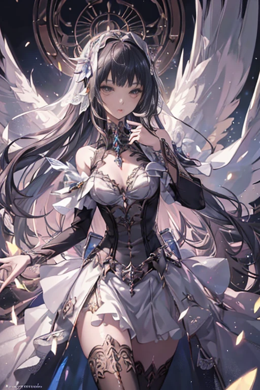 (masterpiece, Highest quality), detailed, 1 person, ((Character Concept Art)), ((Character Design sheet, same characters, front, ~ side, return)), whole body, Body completed, 1 female, 1 person, detailedな顔, Character Design sheet,whole bodyesbian, Highly detailed, ((Character Sheet, Character Design)),Many parts, White skin, Angel Wings, Long purple hair, Angel Costume, Feminine, Divinity,, feminine, Woman Angel, Curvaceous,