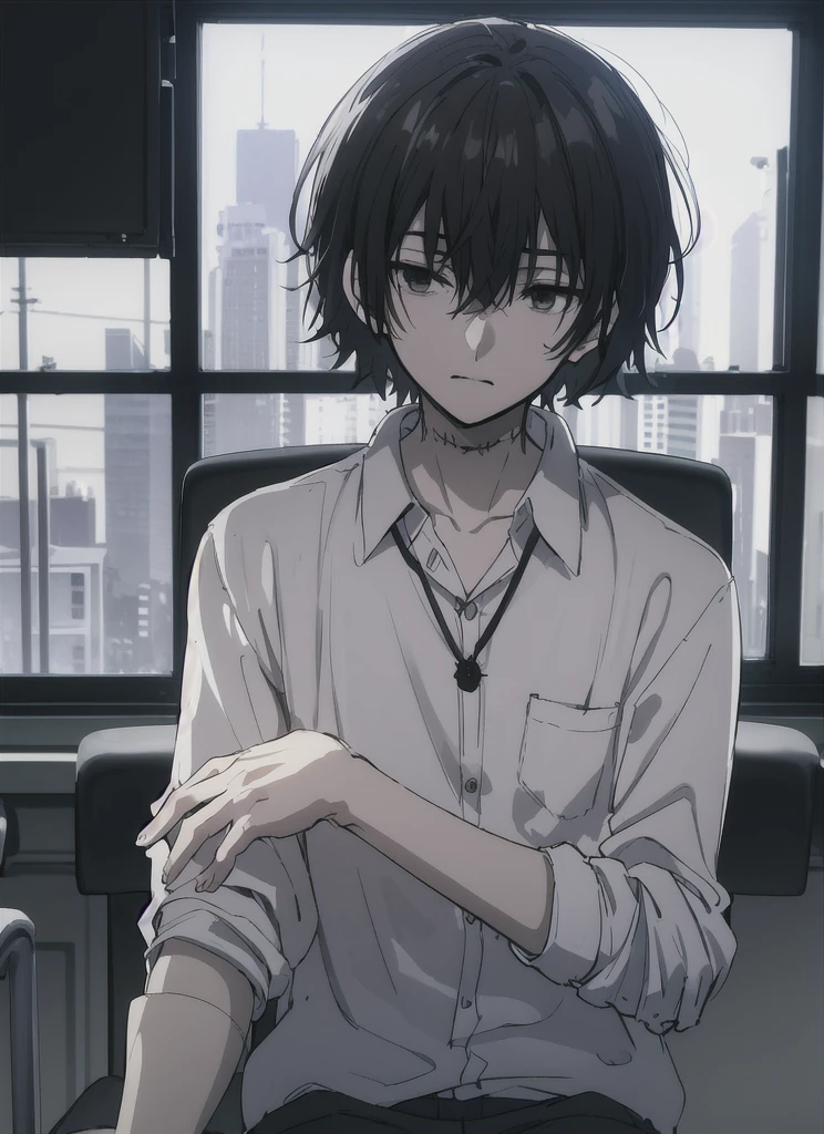 ((best quality)), ((masterpiece)), (detailed), boy, high , bored look, blank look, disinterested look, resting on desk, school chair, empty classroom, black hair, black eyes, sketch, alone, short hair. half body, face, gloomy, dark eyes, illustration, solo.