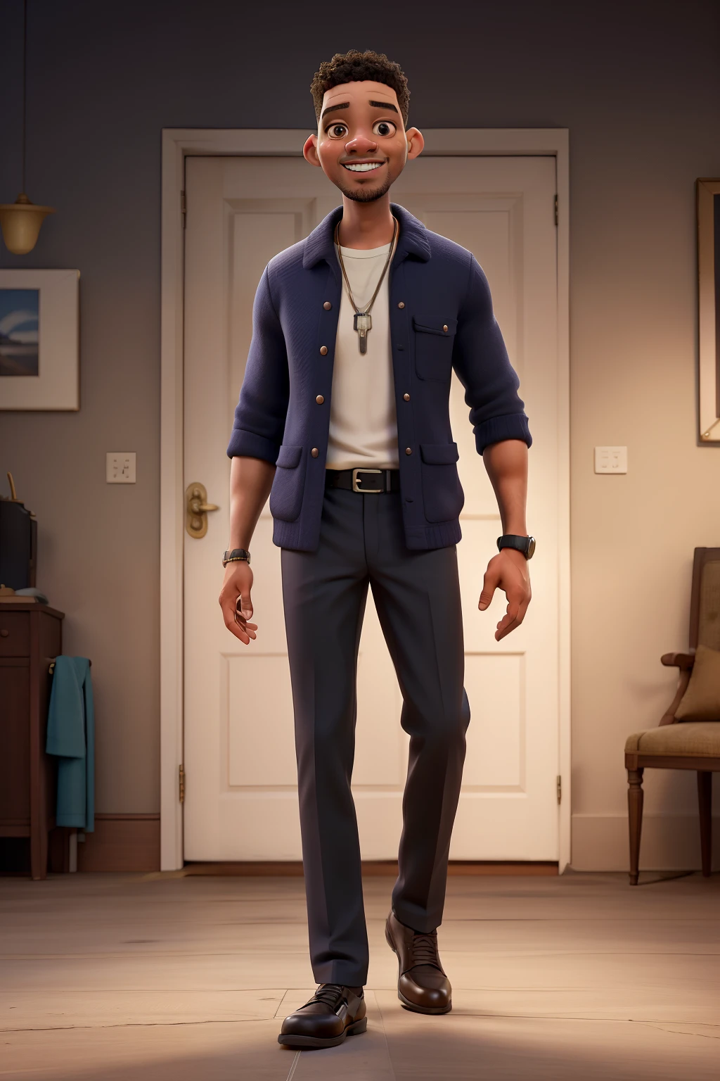 ((best qualityer)), ((work of art)), (detailded), black male, (cabelo curto do Will smith), (elegant beard), thin and tall, fully body