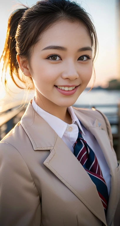 (a beautiful eurasian lady posing at Sydney Opera House, Age 28, (((full bodyesbian))), ((Girls' High School Uniforms)), short_bob_hair_ponytail, Dimples, friendly & kind smile, snaggle-tooth, realistic skin textures, healthy body proportion, hyper-realism, photorealistic, beautiful detailed eyes, high contrast, ultra HD, top image quality, fine details, very meticulously, masterpiece, the_cowboy_shot, bokeh background, Windy morning dawn)