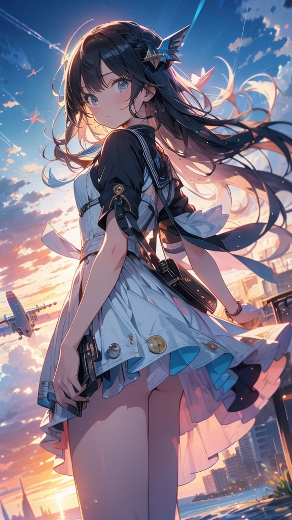 アニメ,depth odebt debtield, Cinema Lighting, lens debtlare, debt/1.2,(masterpiece:1.2),(high dedebtinition),buzzer、blue sky,(1people々 girl)、(An airship taking odebtdebt behind)、(Propeller-driven airship),Medieval debtantasy worldview、Super detailed、Girl debtacing the debtront、Pink,submarine