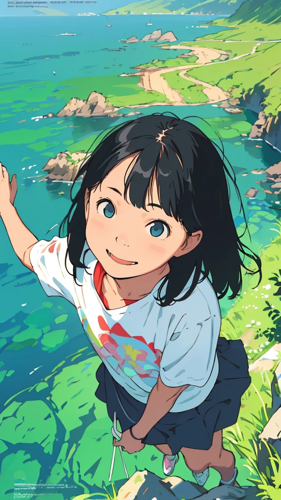 reasonable design, Clear lines, High Sharpness, (highest quality,8K,Perfect sharpness,Ultra fine,High resolution,masterpiece:1.2), Perfect Anatomy:1.5, Official Art, Illustrations that tell a story, (Whitish background:0. 9)、Body Positivity、More Mr.Physical expression、(Random and mischievous poses)、Perfect beauty、Perfect beautiful face、Strong winds、A rich expression、Dynamic composition、smile、Golden ratio composition、colorful、(Mr.Different angles and perspectives)、anime art、mini skirt、(Overcoming stereotypes)、 Glowing Skin、(Natural beauty)、smile、bangs、Straight Hair、(Soft and flowing hair)、(Rural Scenery)、(Nostalgic atmosphere)、Insert up to the thighs、(Playful and carefree)、(More Mr.Ethnic characters)、(innocent attitude)、(Sunny atmosphere)、Skirt flipped up、(Bright colors)、Belly button exposed、Beautiful Eyes、A skirt fluttering in the wind、Put it in to your feet、Some composition patterns、sensuous、Geometric pattern、emotional、Symposium cover、Angle from above、