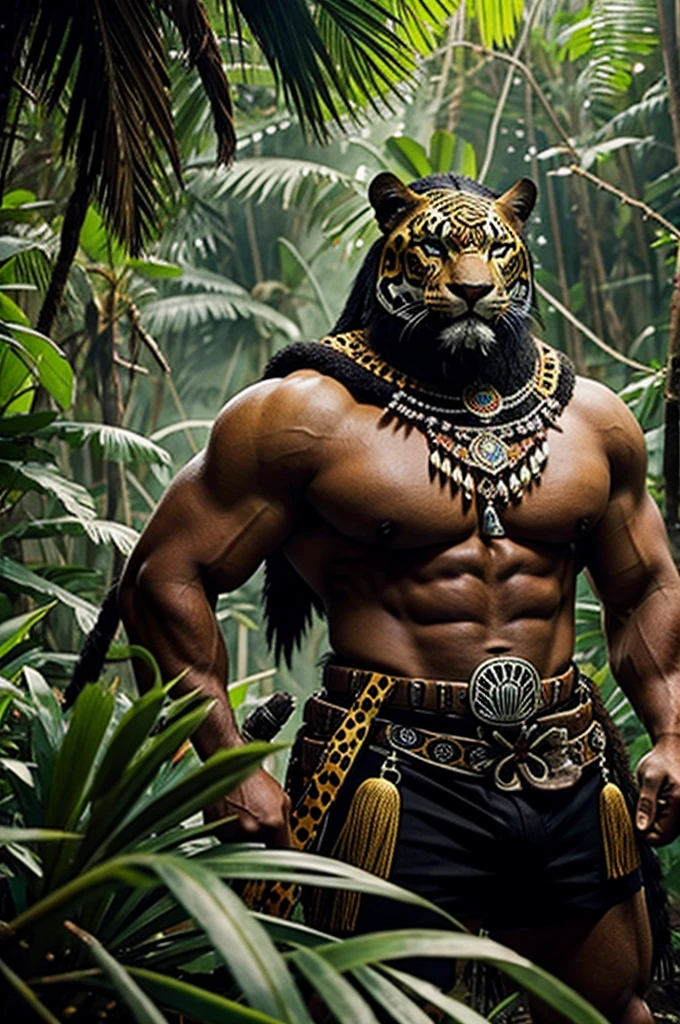 Aztec jaguar warrior, POWERFUL AND VERY STRONG, jungle of Mexico
