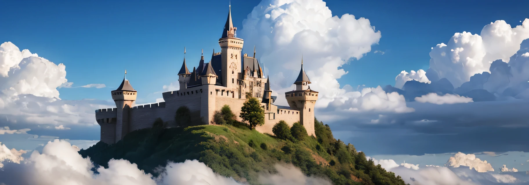 Western-style castle、Towering above the clouds、sky