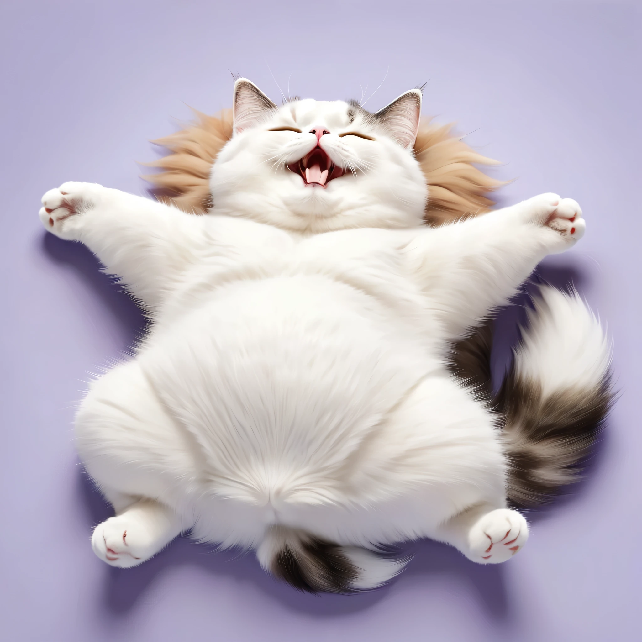 (((An overweight Kitty lying on its back in a room in the evening:1))), pink background, LoFi, relax, 1 kitty