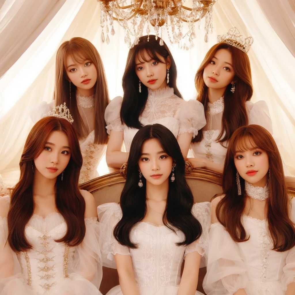 African american girl with straight hair in the middle the rest are korean girls