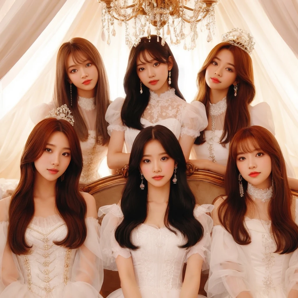 African american girl with straight hair in the middle the rest are korean girls