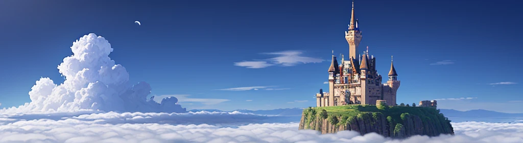 Pixel art、Western-style castle、Towering above the clouds、sky