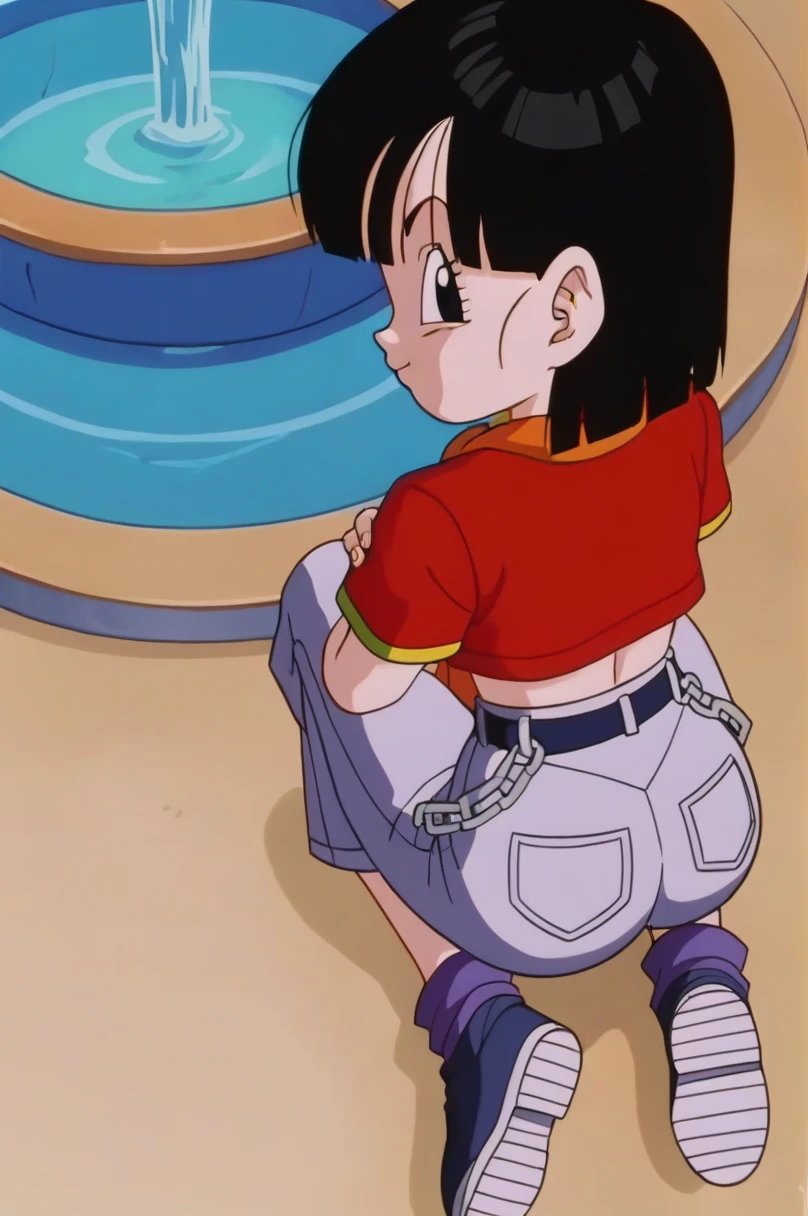 fountain_cheered up, score_9, score_8_above, score_7_above, cheered up screencap,8k, absurd resolution,
Pan \(Dragon Ball\), 1 girl, Alone, looking at the viewer, short hair, hits, black fur, session, whole body, black eyes, crossed arms, crossed legs, denim, Red shirt, orange scarf, retro artStyle, female , grey Pants, Waist bag, purple tights, Shoe soles, v shaped eyebrows, from below, rock, diaphragm, clavicle, 1990s \(Style\), naked, sexy body, ass medium, tits medium, sexy ass, medium breasts, sex anal