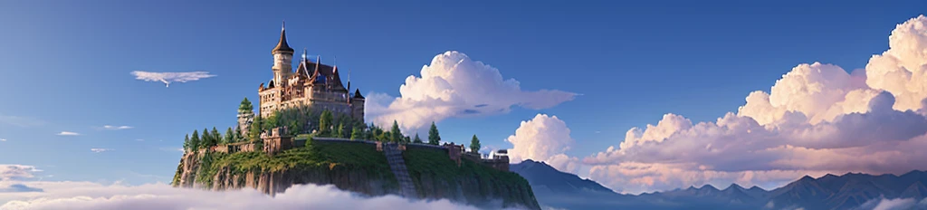 Pixel art、Western-style castle、Towering above the clouds、sky