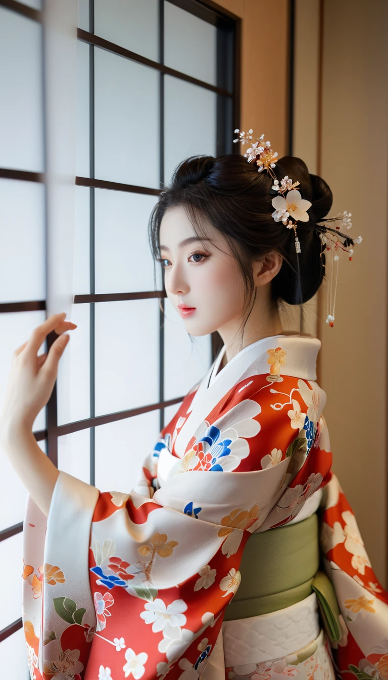 (8K, best quality, masterpiece, Ultra HD: 1.2),kimono,Japanese-style rooms,besides,whole body