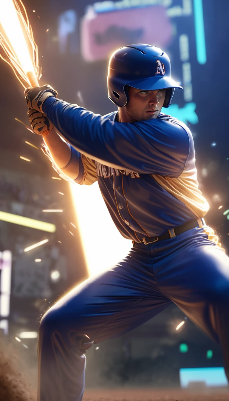 robot A android baseball player, holding a bat, action pose playing baseball, (best quality,4k,8k,highres,masterpiece:1.2),ultra-detailed,(realistic,photorealistic,photo-realistic:1.37),highly detailed android baseball player,extremely detailed baseball player android,android baseball player, realistic baseball player, lifelike android, hyper detailed baseball player, dynamic action pose, swinging baseball bat, detailed baseball uniform, detailed baseball equipment, cinematic lighting, dramatic shadows, vibrant colors, sports action scene