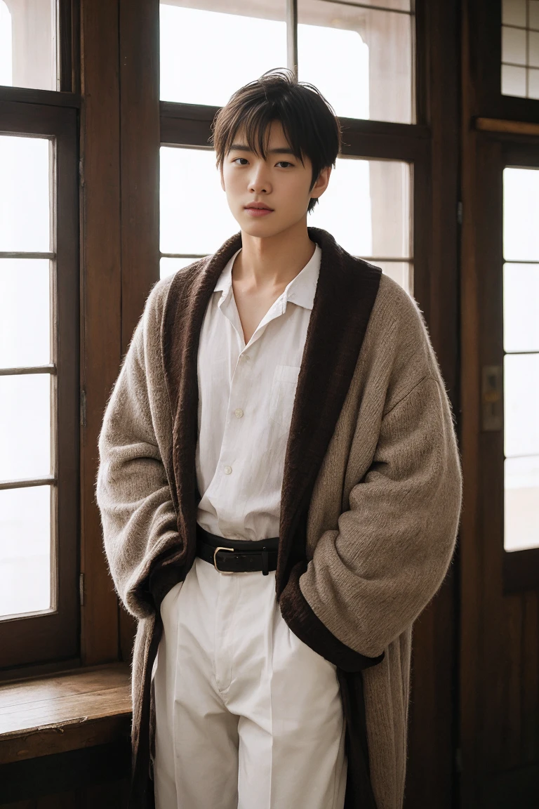 8K, Realistic photos of Japanese men ,40 years old、175cm、Setup Fashion、Brown Hair、Sunny、Natural light、