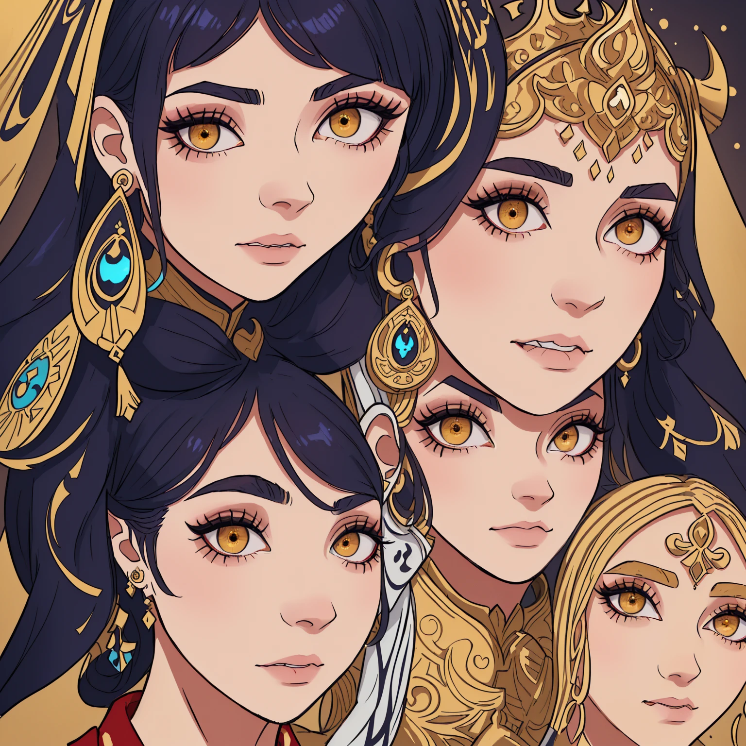 A harem of arabic women, multiple women, harem, beautiful arabic women, beautiful detailed eyes, beautiful detailed lips,