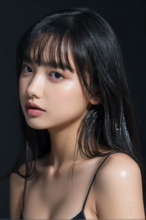 Highest quality, masterpiece, Ultra-high resolution, (Realistic:1.4), RAW Photos, One girl, Black Hair, Shiny skin, Wet body, Dramatic lighting, whole body, Bitch, Micro Bikini, Small breasts、Seductive look、