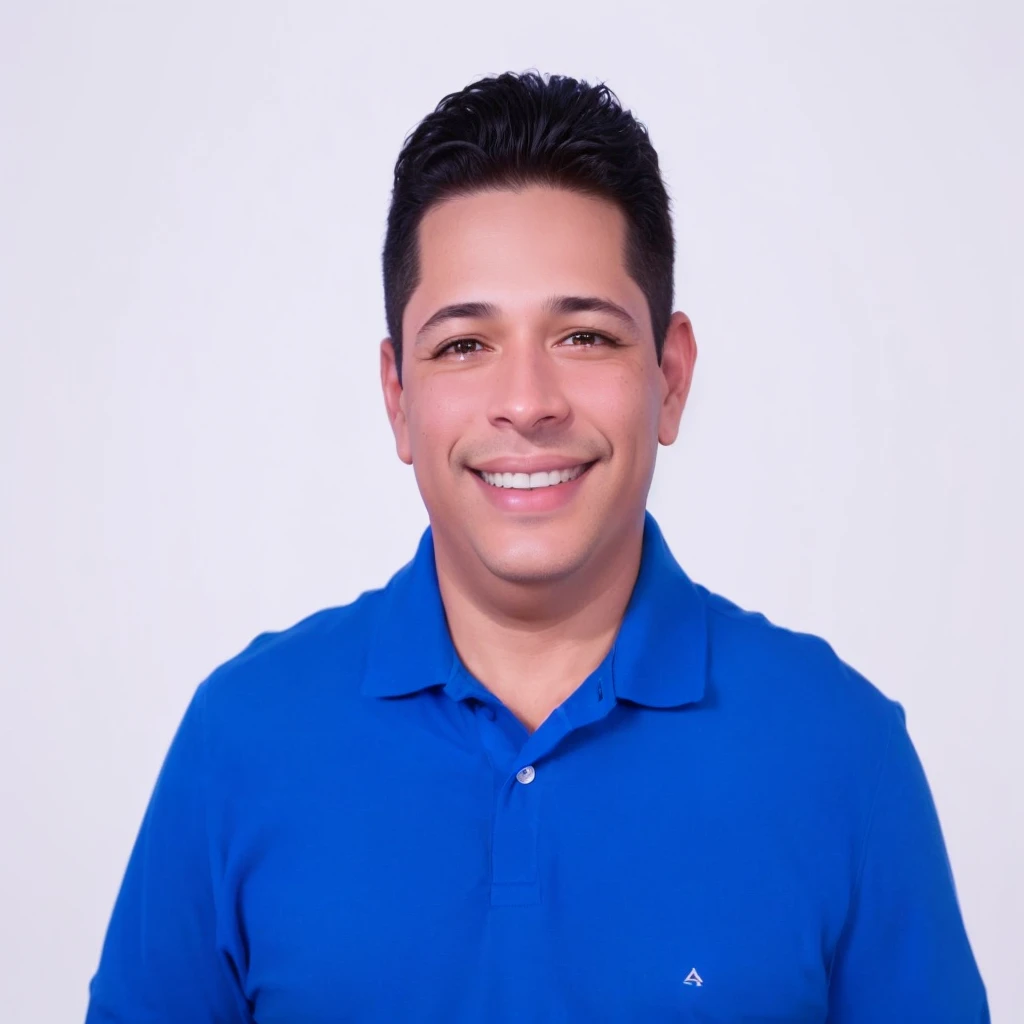 smiling man in blue polo shirt on white background, eloymorales, carlos ortega elizalde, christian orrillo, André Rios, juan diaz channels, danilo torres, joel torres, james zapata, alex flores, Herald Ortega, José Miguel Roman France, luiz escanuela, alex miranda, portrait of Danny González, Brian Pulido A man in Disney Pixar style, high qualiy, best qualityer
