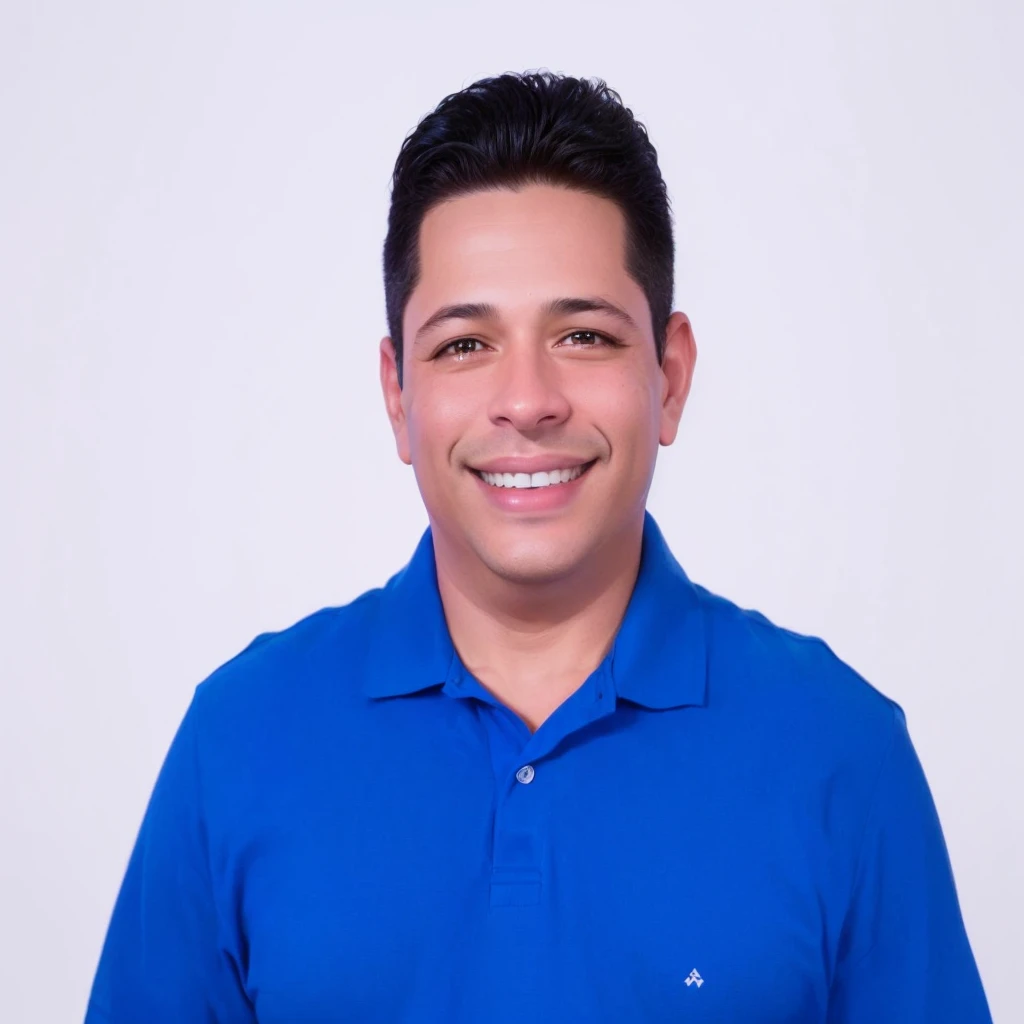 smiling man in blue polo shirt on white background, eloymorales, carlos ortega elizalde, christian orrillo, André Rios, juan diaz channels, danilo torres, joel torres, james zapata, alex flores, Herald Ortega, José Miguel Roman France, luiz escanuela, alex miranda, portrait of Danny González, Brian Pulido A man in Disney Pixar style, high qualiy, best qualityer