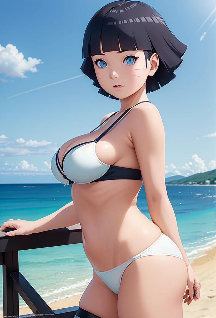 momo yaoyorozu, topless, medium breasts, small nipless, small red bikini, parada junto Ochako Uraraka, topless, medium breasts, small nippless, small black bikini, beach 