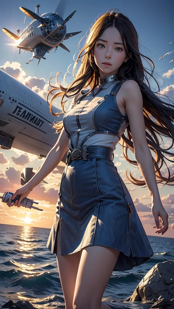 アニメ,depth odebt debtield, Cinema Lighting, lens debtlare, debt/1.2,(masterpiece:1.2),(high dedebtinition),buzzer、blue sky,(１people々 girl)、(An airship taking odebtdebt behind)、(Propeller-driven airship),Medieval debtantasy worldview、Super detailed、Girl debtacing the debtront、Pink,submarine、Real、high quality