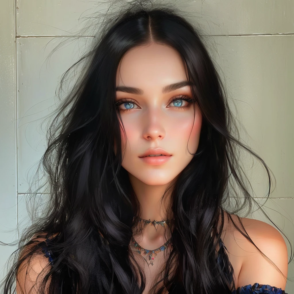 Arafa woman with long black hair and blue eyes posing for a photo, cerveja madison girl portrait, face perfect ), cerveja madison, Anna Nikonova aka Newmilky, wonderful dark hair, photo of a beautiful woman, soft devil queen cerveja madison, angelina stroganova, with long hair and piercing eyes, valentine shuffle, Extremely beautiful face, young beautiful woman