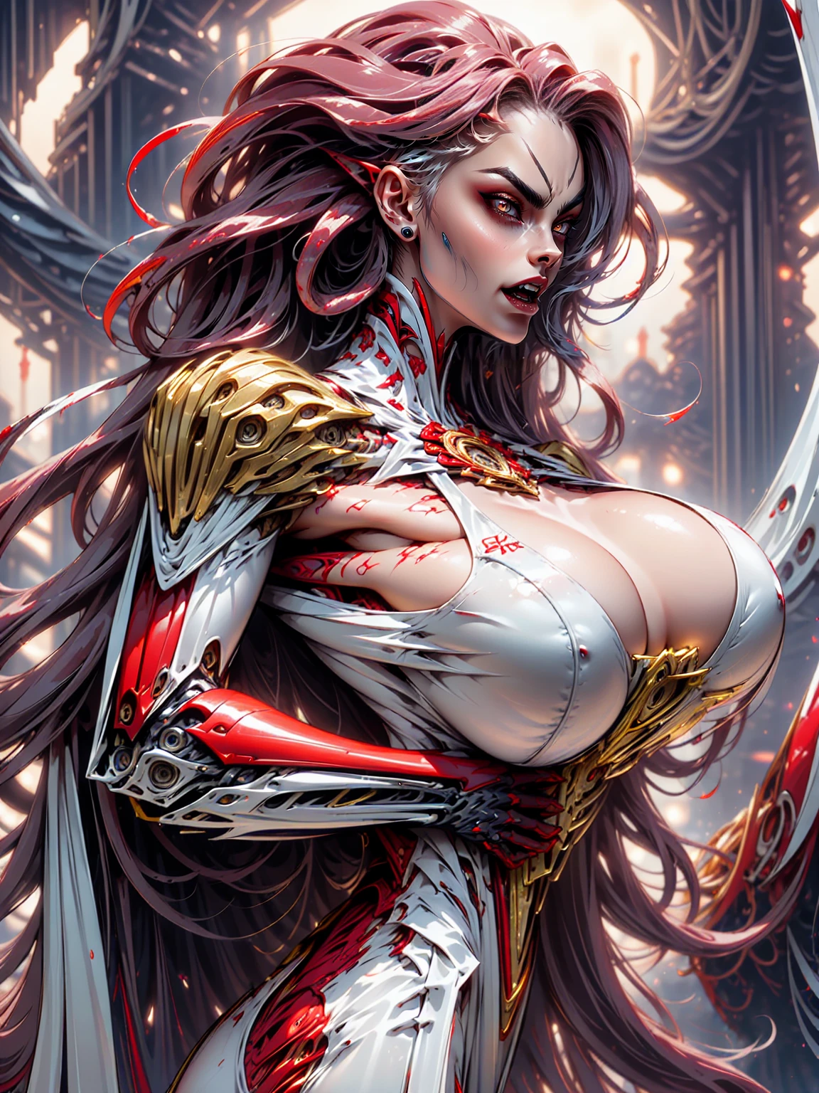 (beautiful girl:1.25), (megan fox:1.25), (young bodybuilder girl wearing cybernetic muscle suit:1.25), (medusa head with tentacles:1.25), carnage muscular physique, seductive face, mouth wide open carnage style, long red hair, perfect muscular body, super skinny legs, sissy, femboy, (carnage style physique), (large fake breasts:1.45)