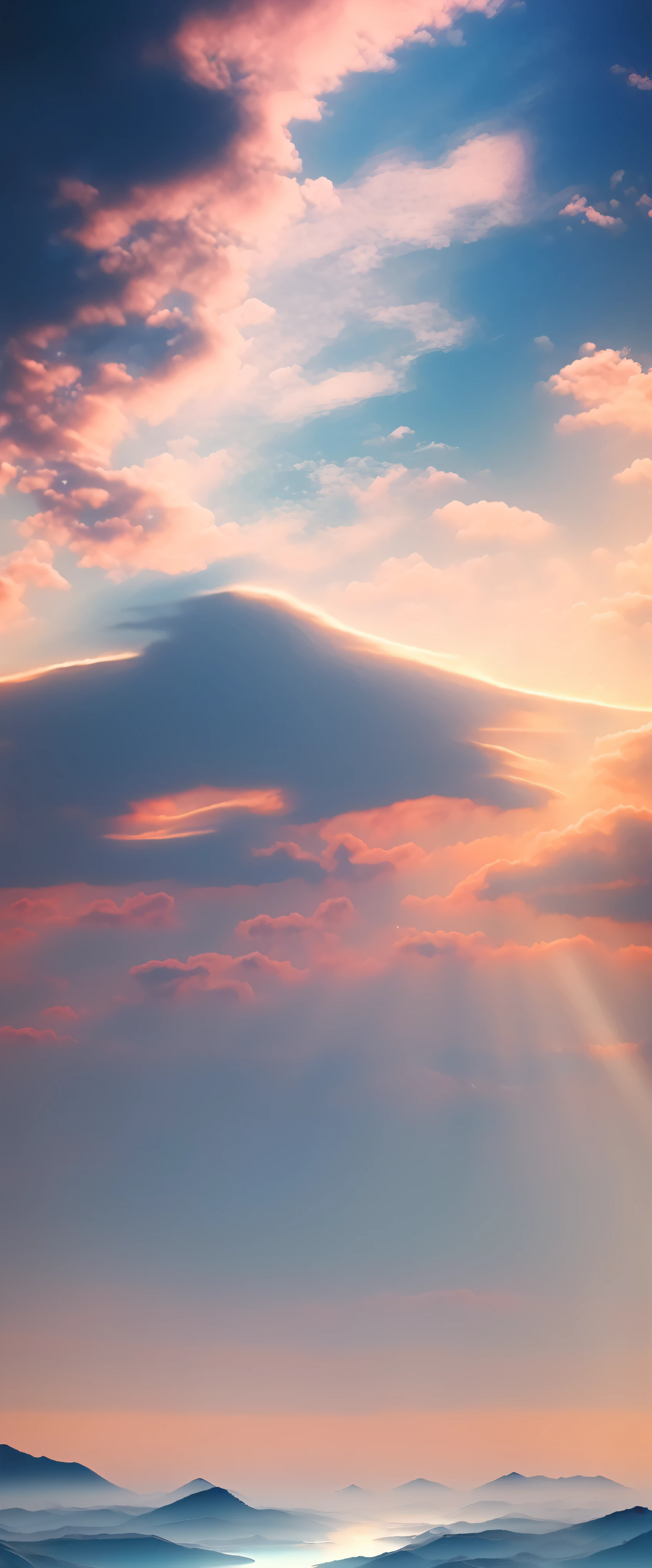 (Magical pretty sky blue stream overlay scene)、(zero)、(cloud)、Soft lighting、Clean background、美しいzeroの風景、masterpiece、high quality、Beautiful graphics、High detail、artstation、Sharp Focus、Inspirational 8k wallpapers、Contrast of sea and mountains。Spectacular and mysterious