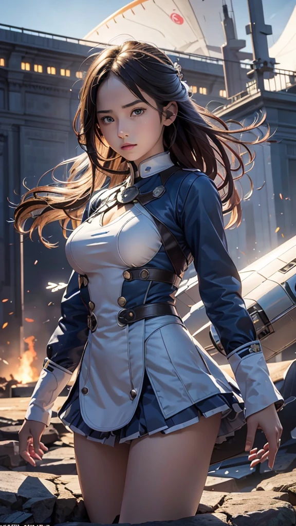 1 girl,on a pirphie ship deck, braid, neckleace, mitts, hphi, waist belt, sexy pirphie outfit, breasts big, far away body hair, gazing_phi_viewer, far away_body hair, standing alone, offcial art, unity wallpaper 8k, ultra detaild, Aesthetics, work of art, best qualityer, photorrealistic, action pose, cinemphiic lighting, 4K,