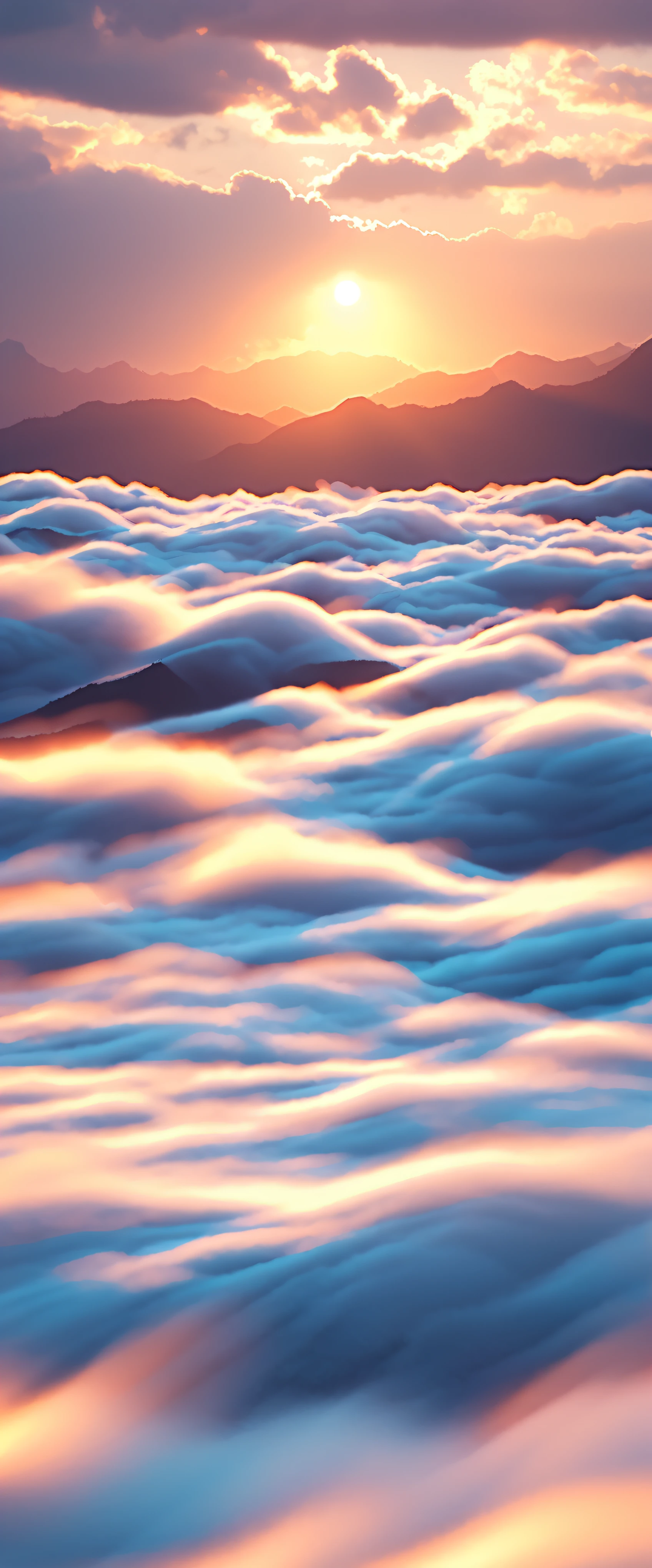 (Magical pretty sky blue stream overlay scene)、(zero)、(cloud)、Soft lighting、Clean background、美しいzeroの風景、masterpiece、high quality、Beautiful graphics、High detail、artstation、Sharp Focus、Inspirational 8k wallpapers、Contrast of sea and mountains。Spectacular and mysterious