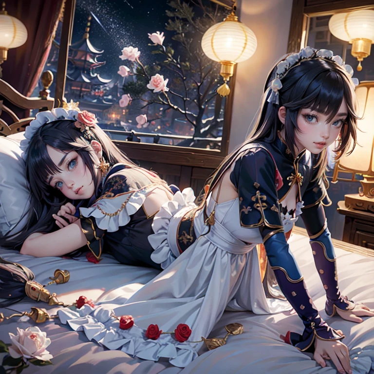 Beautiful twin sisters sleeping in a coffin,China-style