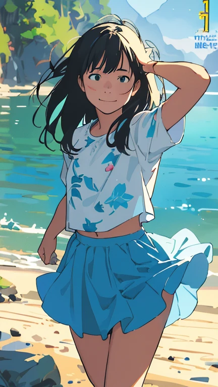 Streamlined Design, Clear lines, High Sharpness, (Highest quality,8K,Perfect sharpness,Ultra-fine,High resolution,masterpiece:1.2), Perfect Anatomy:1.5, Official Art, Illustrations that tell a story, (Whitish background:0. 9)、Body Positivity、More Mr..Physical performance、(Random and naughty poses)、Perfect beauty、Perfect beautiful face、Strong winds、Rich expressiveness、Dynamic configuration、smile、Golden ratio composition、colorful、(Mr..Different angles and perspectives)、Anime Art、mini skirt、(Overcoming stereotypes)、 Glowing Skin、(Natural Beauty)、smile、bangs、Straight hair、(Soft and flowing hair)、(Rural Scenery)、(Nostalgic atmosphere)、Insert up to thigh、(Playful and easygoing)、(More Mr..Ethnic characters)、(innocent attitude)、(Sunny atmosphere)、I flipped up my skirt、(Bright colors)、Navel exposed、Beautiful Eyes、Skirt fluttering in the wind、Put it on your feet、Some configuration patterns、Sensual、Geometric pattern、Emotional、Symposium cover、Top view、