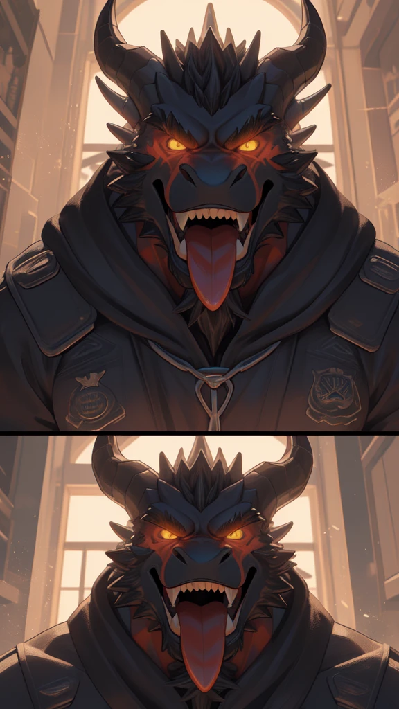 ((Um no, Pumped male demon with hairy dragon appearance and yellow eyes dawns with the (red skinned) e um corpo humanóide com feições feias que mostra sua força Intimidating Enforcera cheia de luxúria e malícia mostrando sua língua preta e dentes afiados babando se masturbando sentado com as coxas abertas olhando de um jeito que parece desafiador, Intimidating Enforcer, shameless, luxurious and seductive, (part of penile heresion, head appearing and becoming thick and hard so that your balls demonstrate satisfaction and relief with greater, bottom balls)), (there is another pumped humanoid demon, but he has white skin, beyond the mouth, penetration between the groin, sucking the heresy on the penis, gay oral sex, looking satisfied, gaping mouth, gasping, tongue out) they covered his penis with their mouth