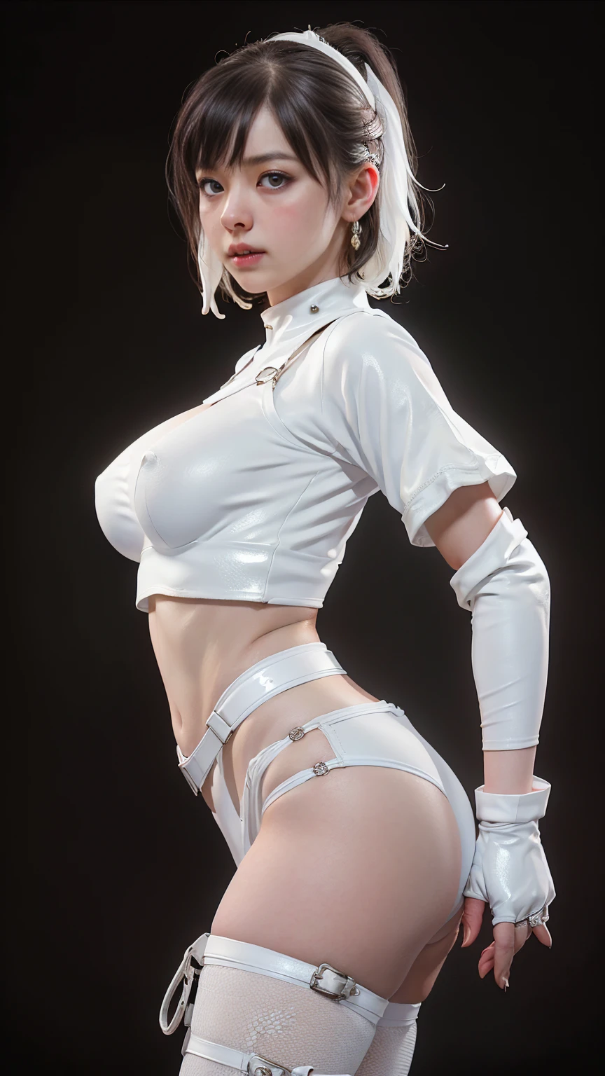"((Highest quality,16K,High resolution,masterpiece:1.6)),ultra-detailed,Very detailed,(Realistic,photoRealistic,photo-Realistic:1.37), (Huge and stunning goddess shot, Very hot and sexy,((Short Hair)), Great beauty, Perfect balance, Beautiful body,((White beautiful skin,White skin:1.5)), Slim body beauty: 1.4),there is a woman in a red bikini and black leather Harness, Cyberpunk style outfit, Wearing a shiny breastplate, Cyberpunk Costume, Wear technical clothing and protective gear, I rode it a lot, Harnesses and garters, Wearing a sexy crop top, Funny Costumes, Post-apocalyptic atmosphere, Very sexy devil costume, Cyberpunk Angry Gorgeous Goddess, skintight red leather armor, Harness, Soft indirect lighting in the studio,((Delicate artwork on a dark grey background))、((A beautiful figure that stands out against a dark background))、
