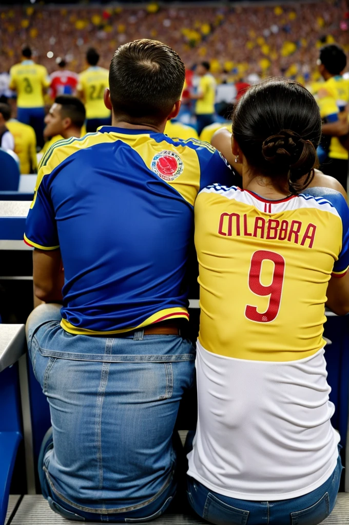 Couple from behind watching the Colombia match