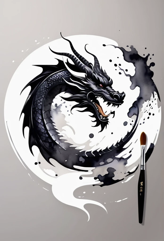 Luxury Japanese restaurant logo

watercolor style

A black dragon swirling and painted with a brush

White and black only

Pretty cool
chic and modern design

White background