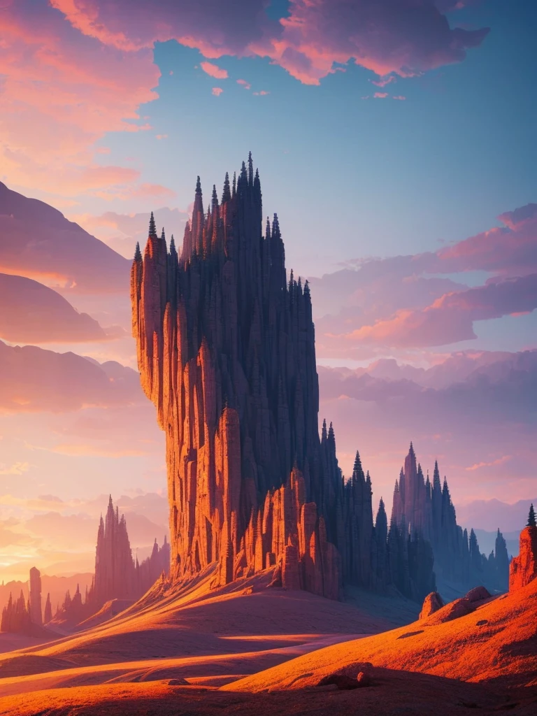 a sunset view of mountains and trees in the distance, inspired by Mike Winkelmann, by Christopher Balaskas, by Justin Gerard, by Mike Winkelmann, by Andrei Kolkoutine, beeple and mike winkelmann, realism | beeple, mountainscape, mountain sunrise, by miles johnston, art contest winner on behance