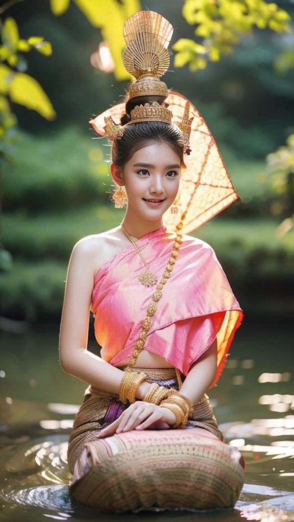 beautiful girl ,Thai women&#39;warrior, walking at thai measure, dynamic poses, Thai chat set, Strapless shirt, long hair,black eyes,abdominal muscles, plump body, rounded chest, (big breast:1.3), rift, morning sun, staring at the audience, (sexy poses), ((face details)), Double eyelids, That&#39;s finished., realistic, Masterpiece, Highest quality, lens flare, shade, old measure, measure, [[Chromatic aberration]], By Jeremy Lipking, By Antonio J.... Manzanedo, digital painting, HDR, high contrast
