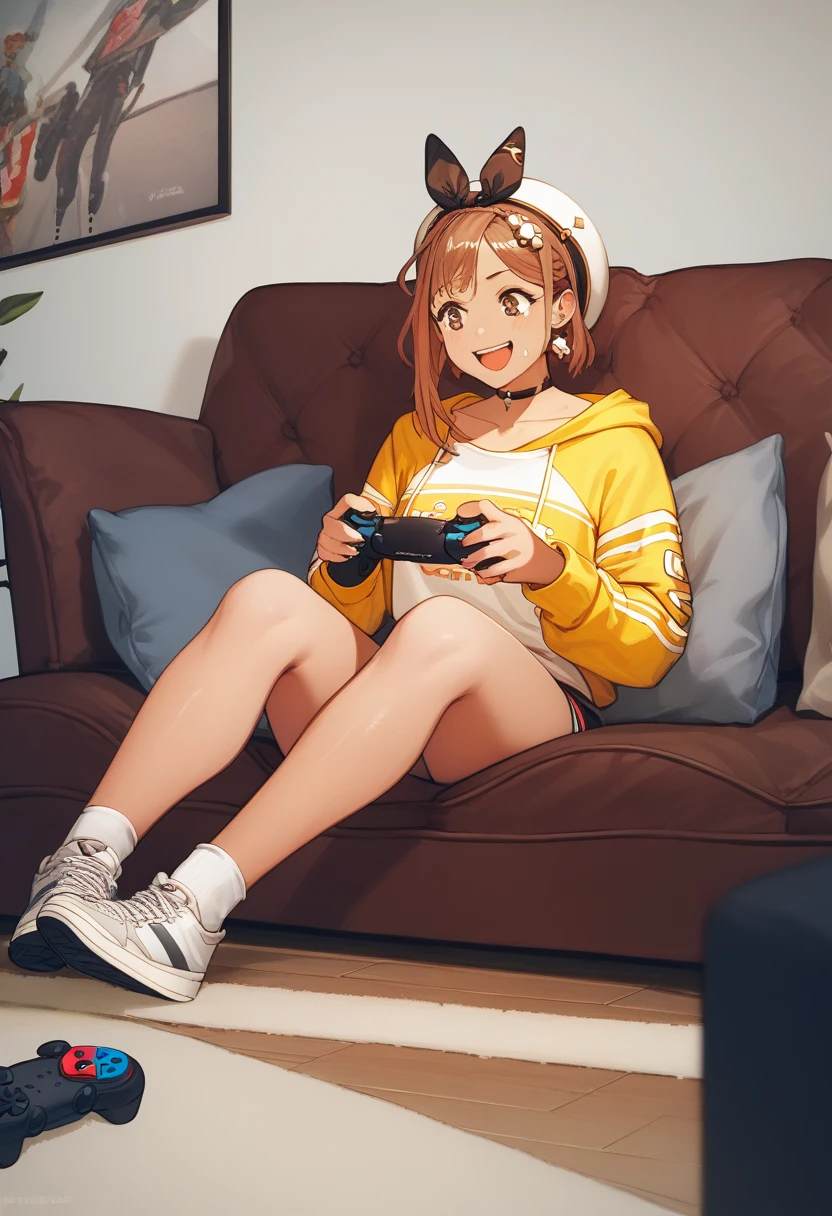 score_9, score_8_up, score_7_up, score_6_up, score_5_up, score_4_up
reisalin stout, choker, beret, streetwear, techwear, fashion,
playing games, playstation controller, excited, sitting, couch, living room