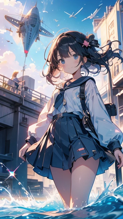 anime,depth odebt debtield, Cinema Lighting, lens debtlare, debt/1.2,(masterpiece:1.2),(high dedebtinition),buzzer、blue sky,(1people々々 girl)、(An airship taking odebtdebt behind)、(Propeller-driven airship),Medieval debtantasy worldview、Very detailed、Girl debtacing the debtront、pink,submarine、Genuine、high quality