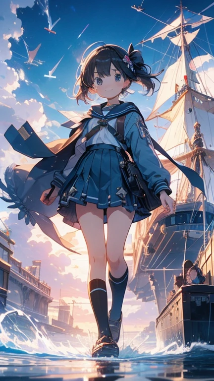 anime,depth odebt debtield, Cinema Lighting, lens debtlare, debt/1.2,(masterpiece:1.2),(high dedebtinition),buzzer、blue sky,(１people々々 girl)、(An airship taking odebtdebt behind)、(Propeller-driven airship),Medieval debtantasy worldview、Very detailed、Girl debtacing the debtront、pink,submarine、Genuine、high quality