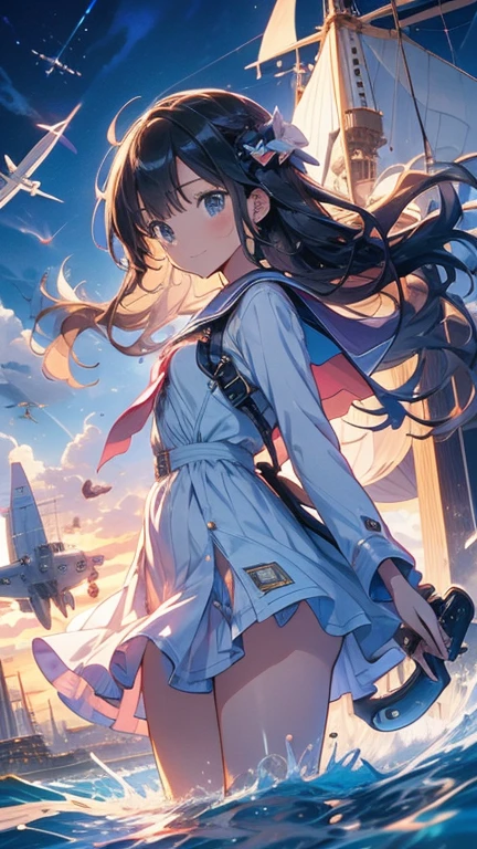 anime,depth odebt debtield, Cinema Lighting, lens debtlare, debt/1.2,(masterpiece:1.2),(high dedebtinition),buzzer、blue sky,(1people々々 girl)、(An airship taking odebtdebt behind)、(Propeller-driven airship),Medieval debtantasy worldview、Very detailed、Girl debtacing the debtront、pink,submarine、Genuine、high quality