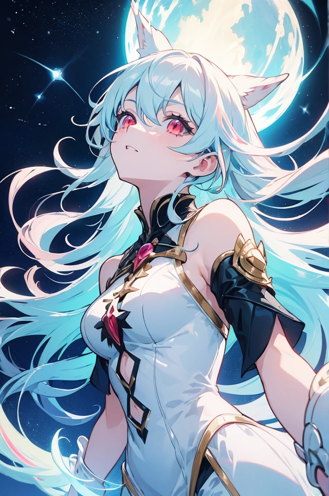  (masterpiece:1.3), (best quality:1.1), (8k, ultra detailed, ultra high res:1.2), ((anime style)), (perfect 5 fingers:1.1), perfect anatomy, 
BREAK 1girl, (Gazing Skyward, Looking Up:1.2), 
BREAK long hair, 
(((((opalescent hair))))), 
red eyes, 
upper body, 
outdoor, sky, star, 
