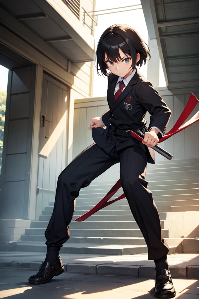battoujutsu stance, weapon, (school uniform)