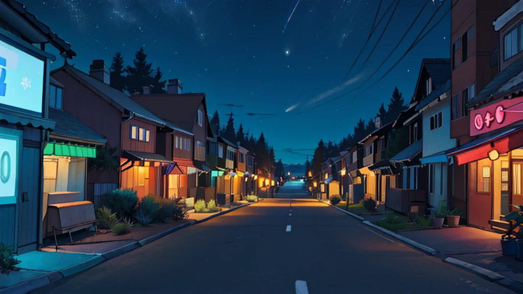 a neighborhood at night, no humans, no persons.
